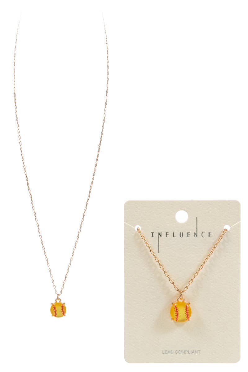 Softball Shaped Faux Stone Print Short Necklace- OS