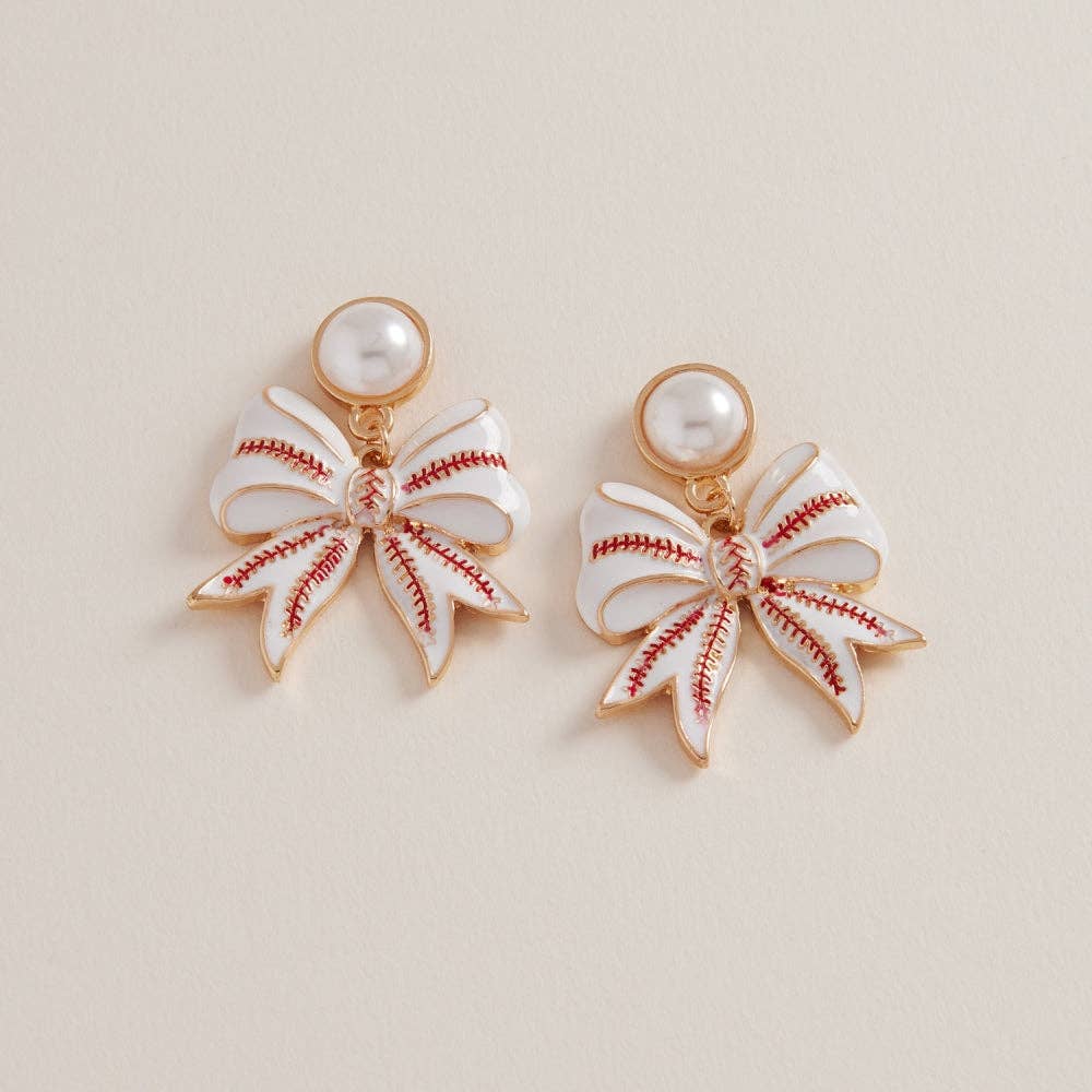Baseball Softball Bow Earrings Game Day Jewelry - OS