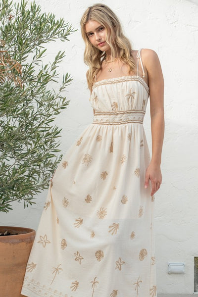 Natural Embroidery Maxi Dress