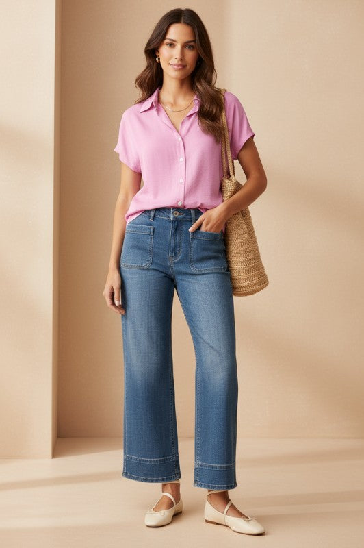Minimalist Drop Shoulder Button Up Blouse