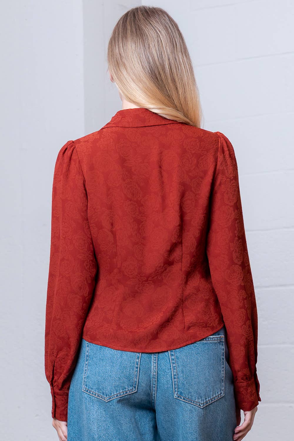 Rust Long Sleeve Button Down Collared Blouse