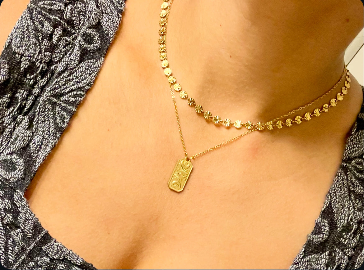 Rectangular Evil Eye Charm Necklace- OS