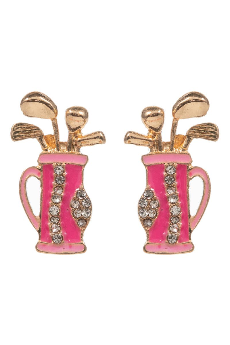 Sports Golf Bag Enamel With Stones Post Earrings- OS