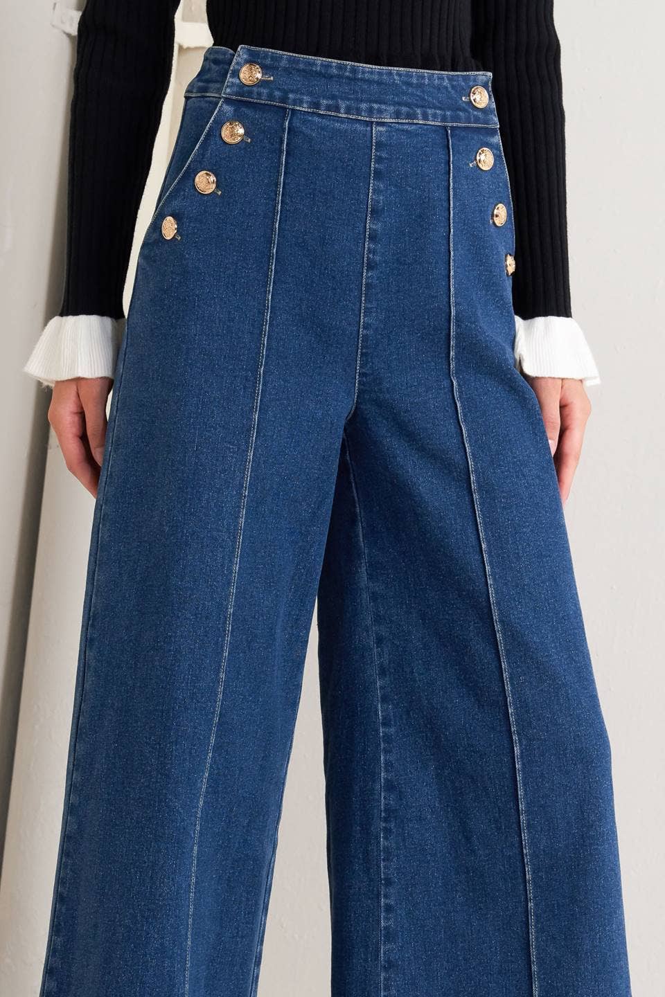 Gold Button Washed Denim Pant