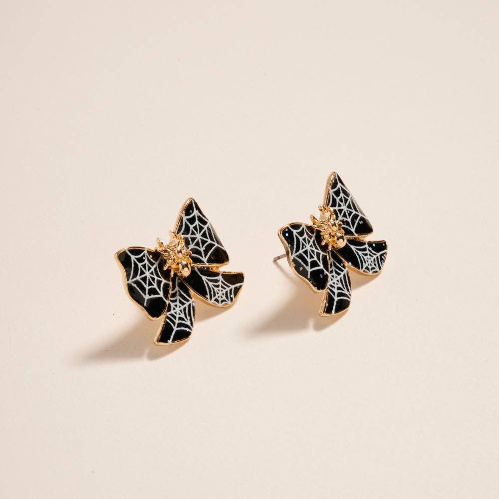 Spider Webbing Bow Post Earrings- OS