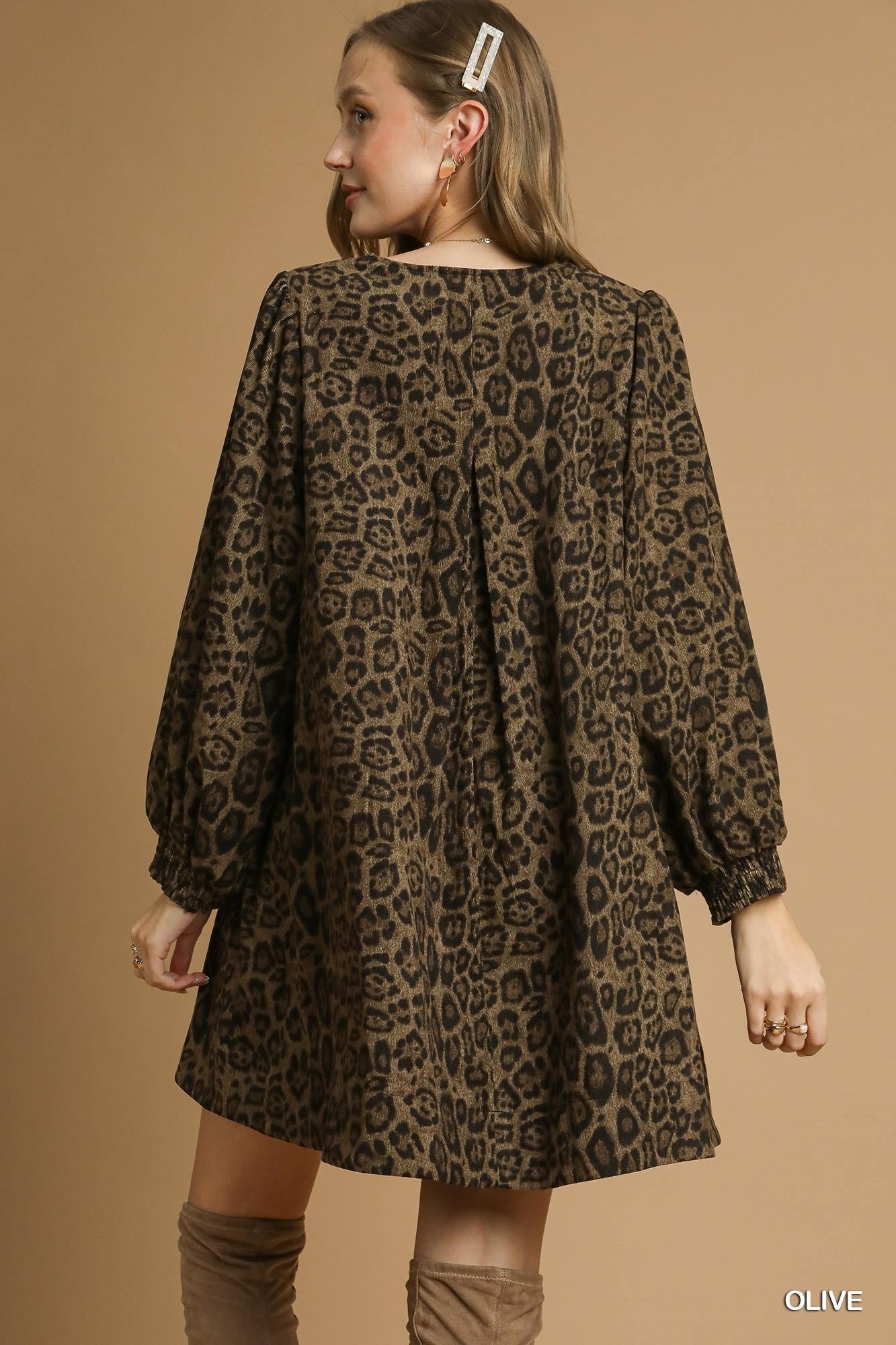 Leopard Print Long Sleeve Swing Dress