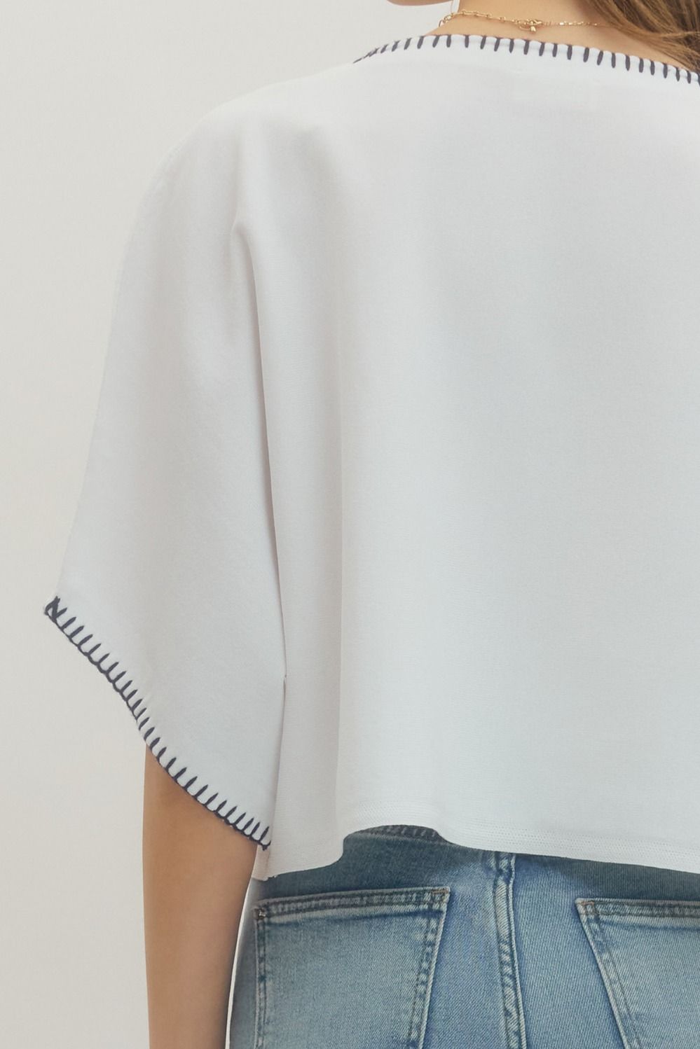 Contrast Stitch Trim Top - Off White
