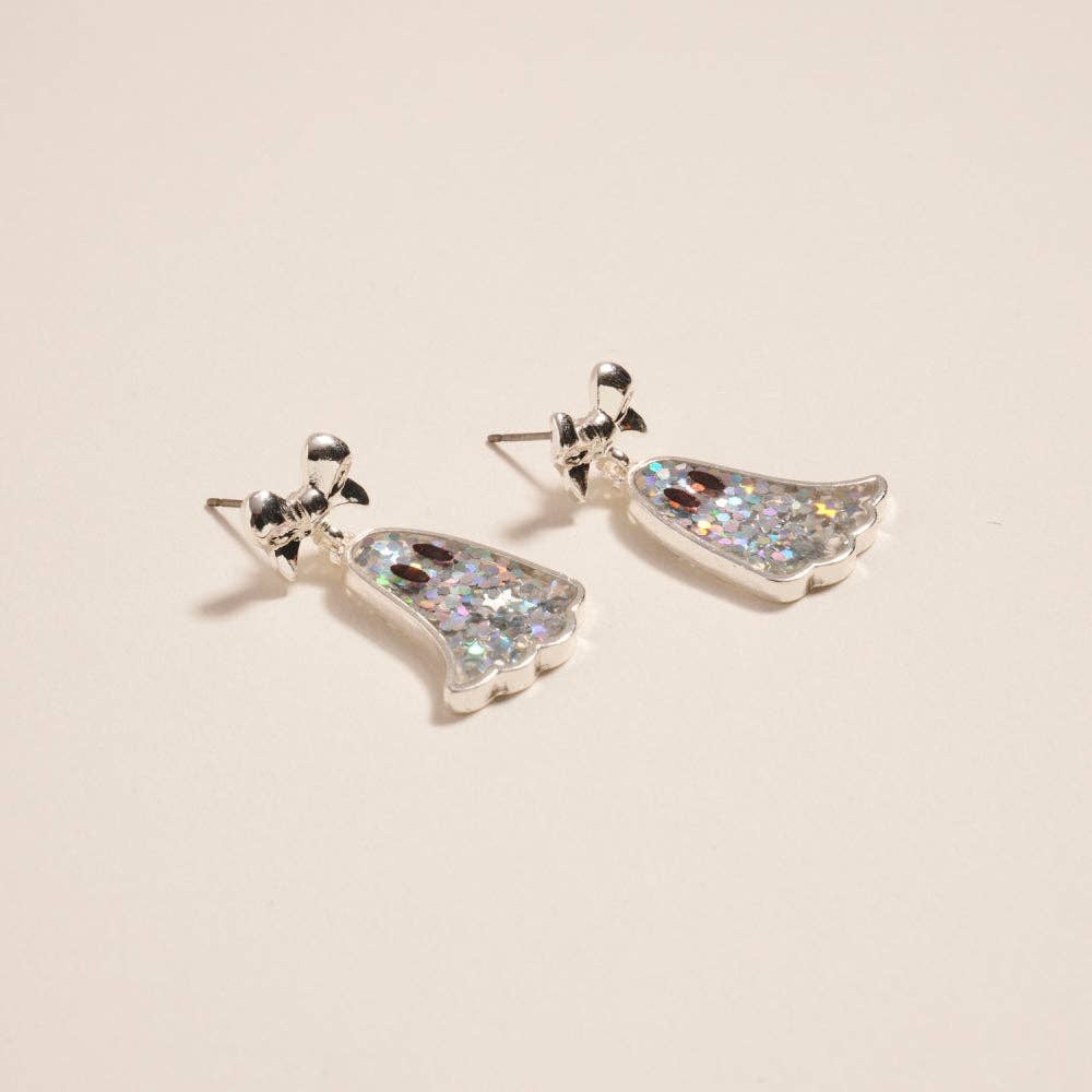 Glitter Ghost with Bow Post Earrings - OS