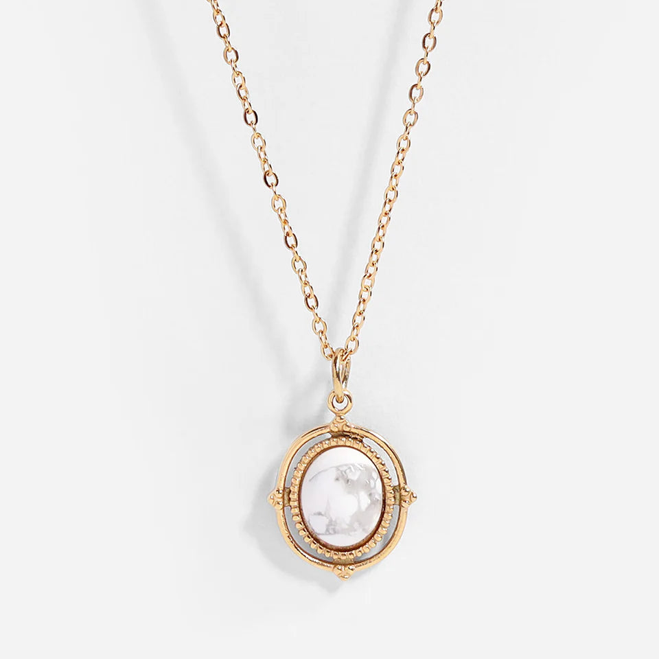 Roped Frame Oval Semi Precious Howlite Stone Charm Necklace