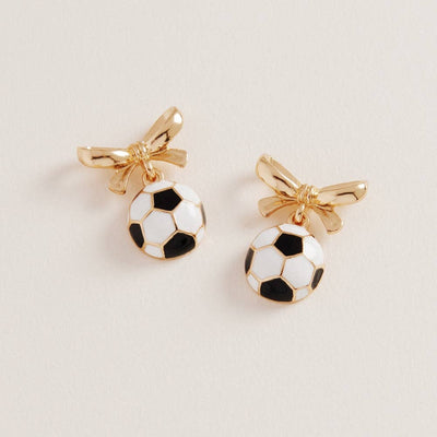 Soccer Ball Print Earrings Bow Jewelry Gameday - OS