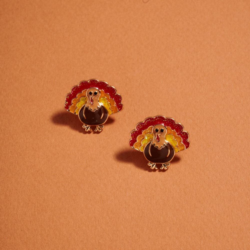 Turkey Shaped Enamel Post Earrings Thanksgiving- OS