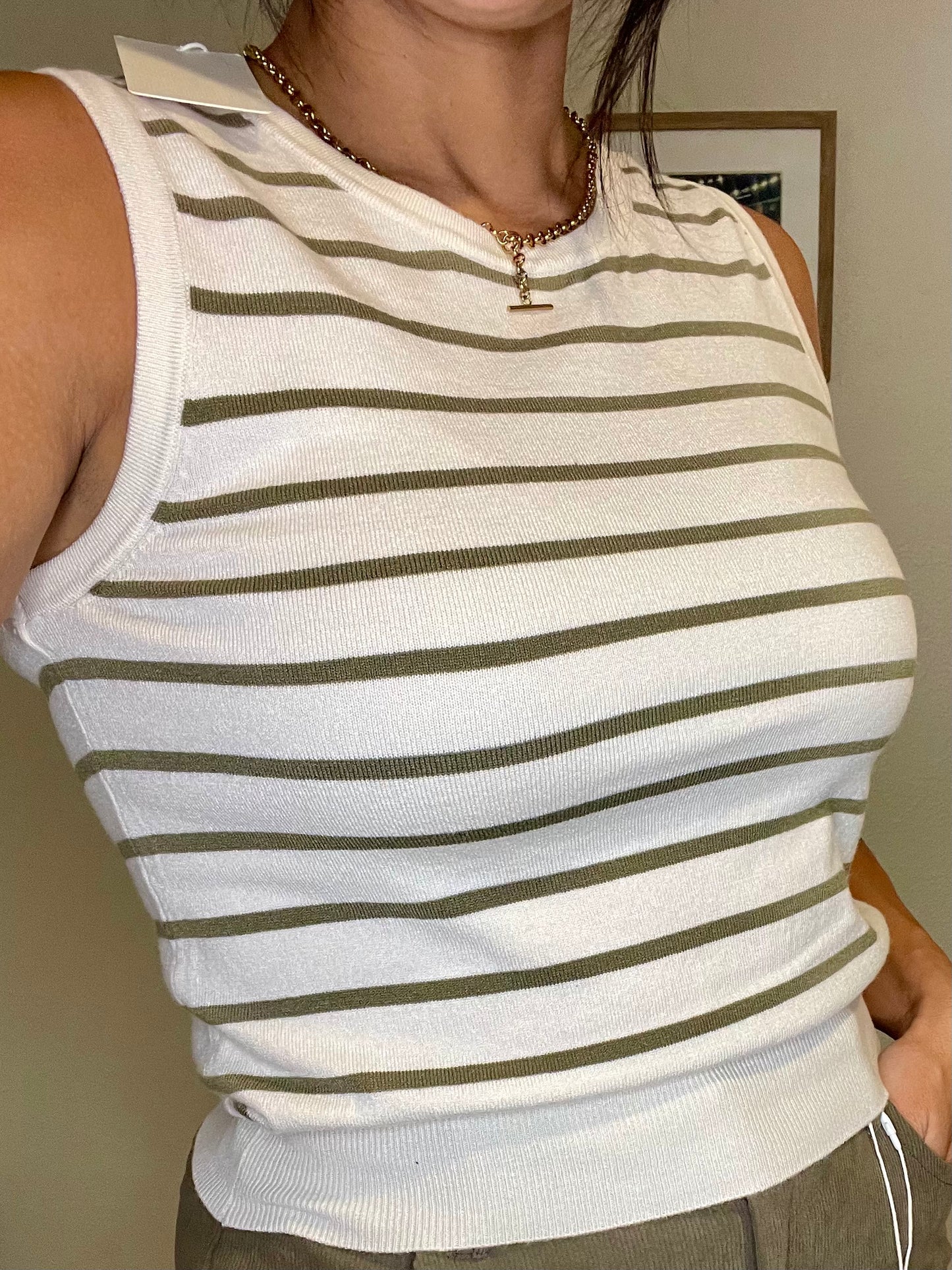 Sleeveless Round Neck Stripe Spring Sweater-OS