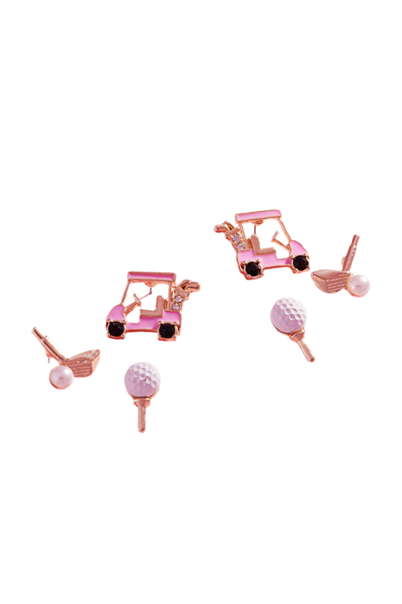 Gameday Golf Balls Cart Enamel 3 Set Post Earrings