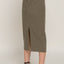 Waist Band Front Open Slit Corduroy Midi Skirt -OS