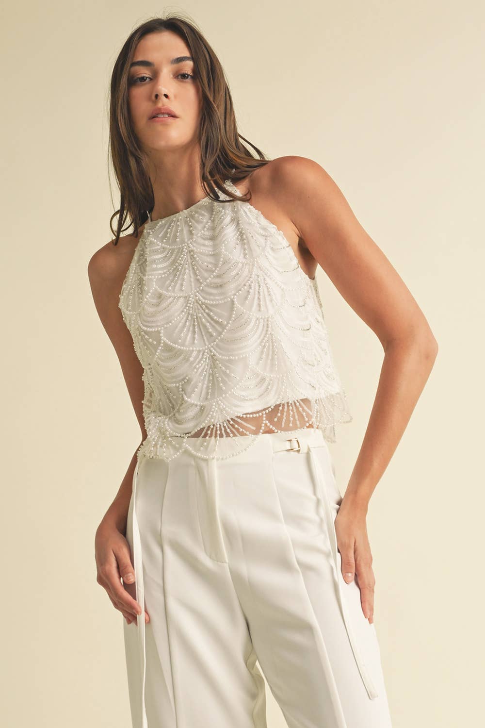 Mermaid Embellished Pearl Top-OS