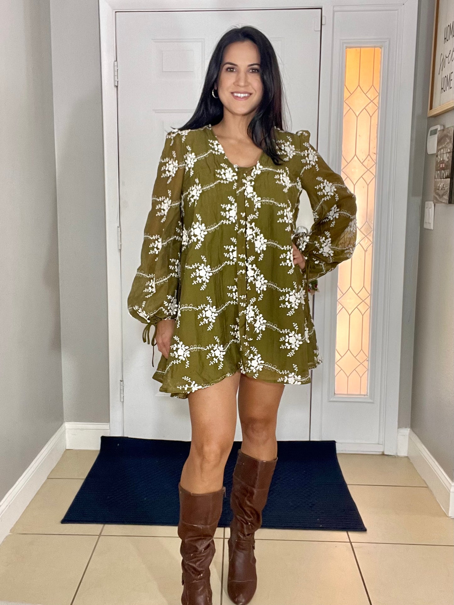 Embroidered Floral Mini Dress OS