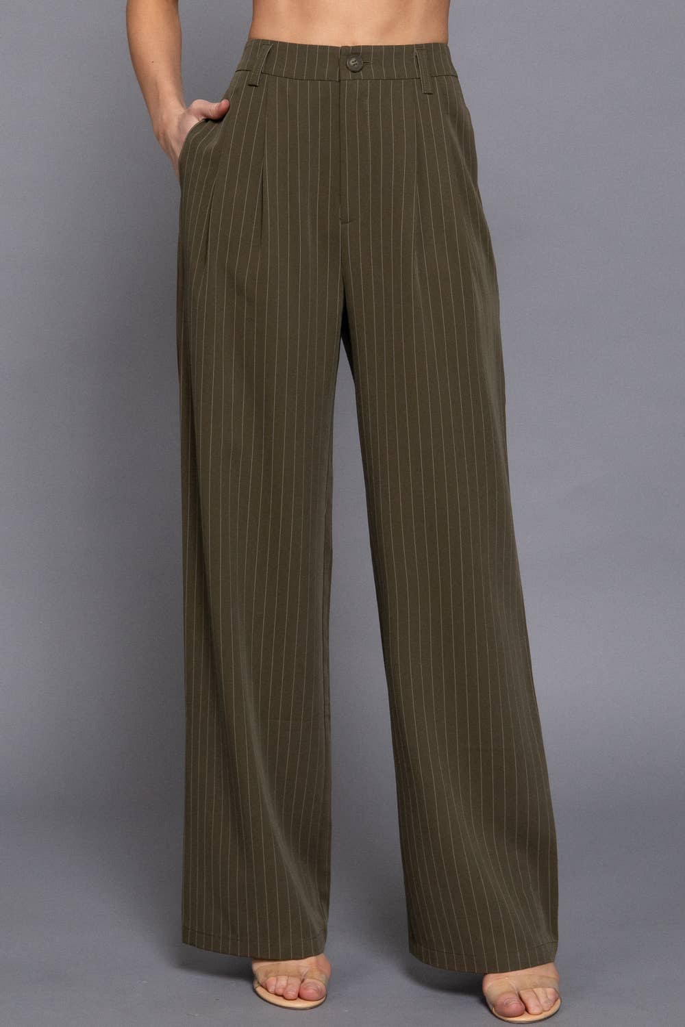 Pin Stripe Woven Straight Pants- OS