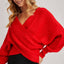 WRAP CROSSOVER RIBBED FUZZY KNIT SWEATER PULLOVER- OS