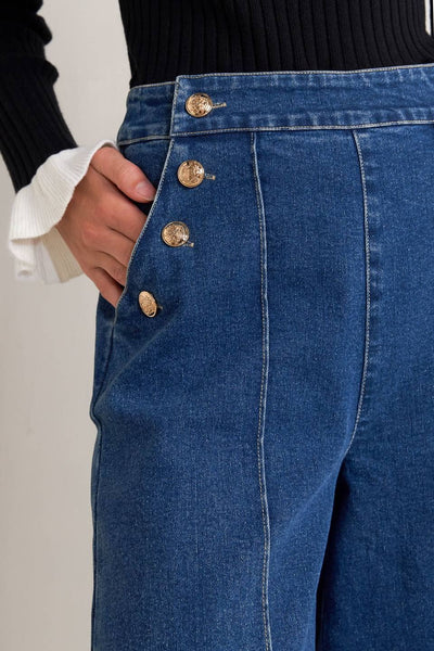 Gold Button Washed Denim Pant