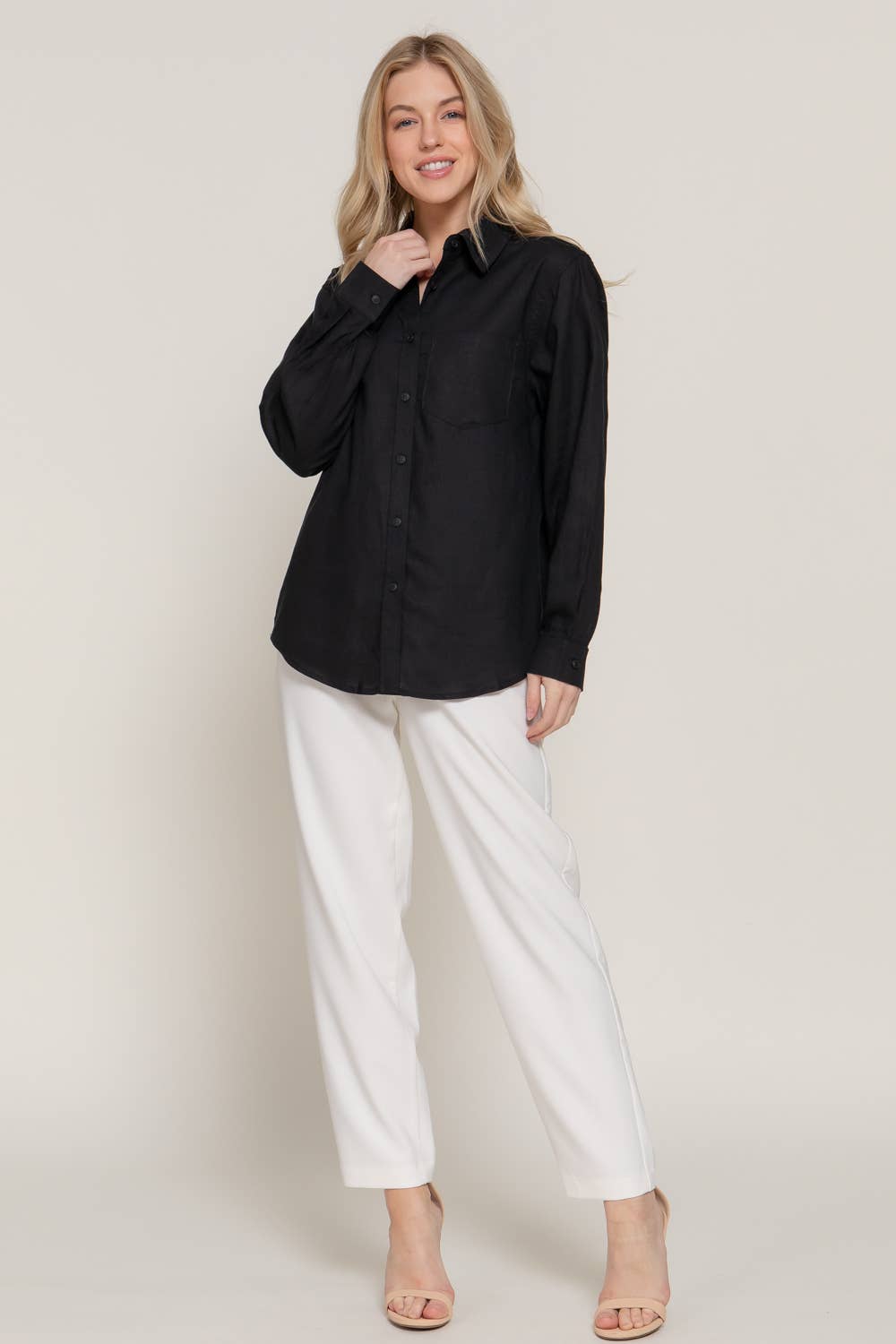 Long Sleeve Linen Blend Shirt- OS