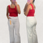Tummy Control High Rise White Crop Wide Pants