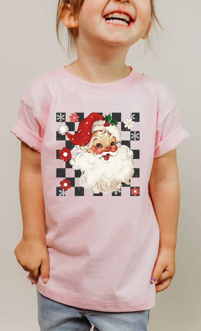 Checkered Santa Vintage Christmas Kids Graphic Tee- OS