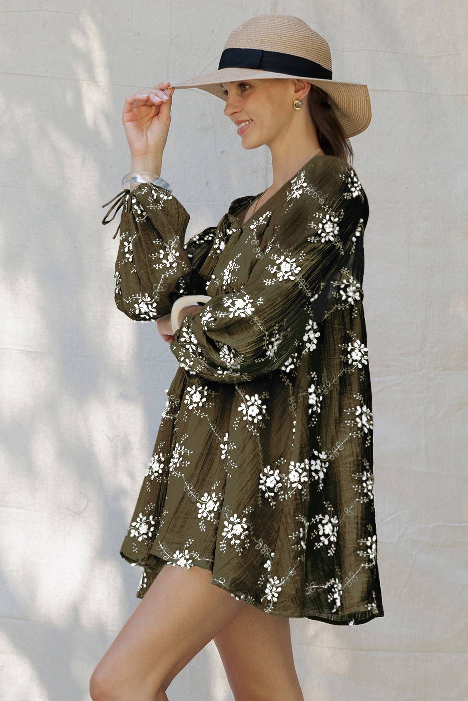Embroidered Floral Mini Dress OS
