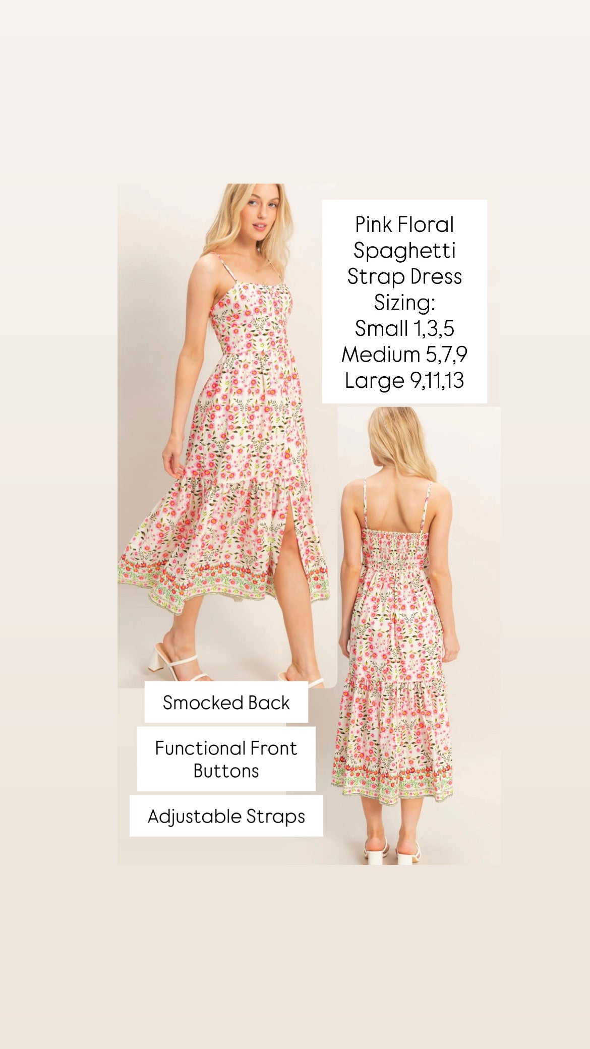 Pink Floral Spaghetti Strap Dress