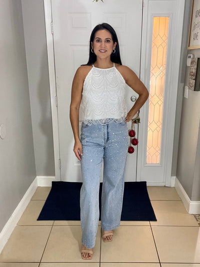 Embellished Pearl Top-OS