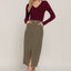 Waist Band Front Open Slit Corduroy Midi Skirt -OS