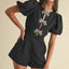 Glam Puff Sleeve Romper with Rhinestone Bow- OS
