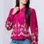 Long Sleeve Flower Embroided Button Shirt
