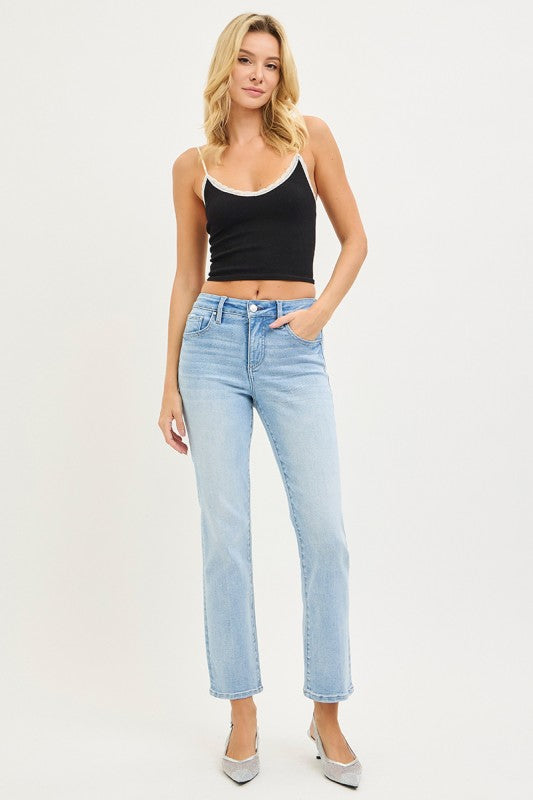 Light Tummy Control High Rise Crop Straight Jeans