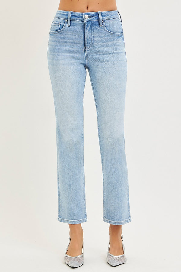 Light Tummy Control High Rise Crop Straight Jeans