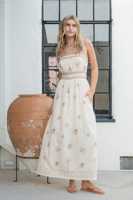 Natural Embroidery Maxi Dress