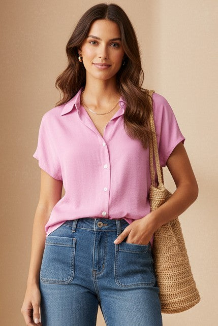 Minimalist Drop Shoulder Button Up Blouse