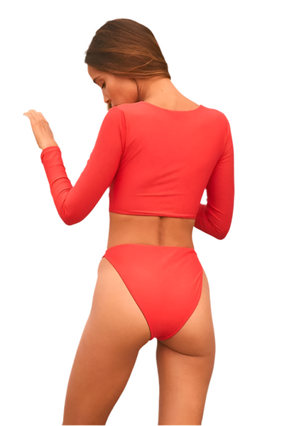Plain Cropped Silhouette Two Pieces Rash Guard