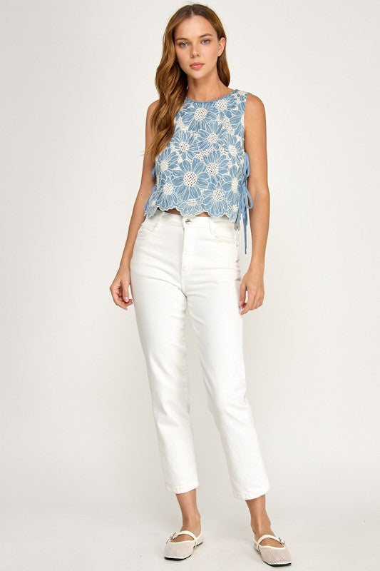 Sunflower Embroidery Detail Tank