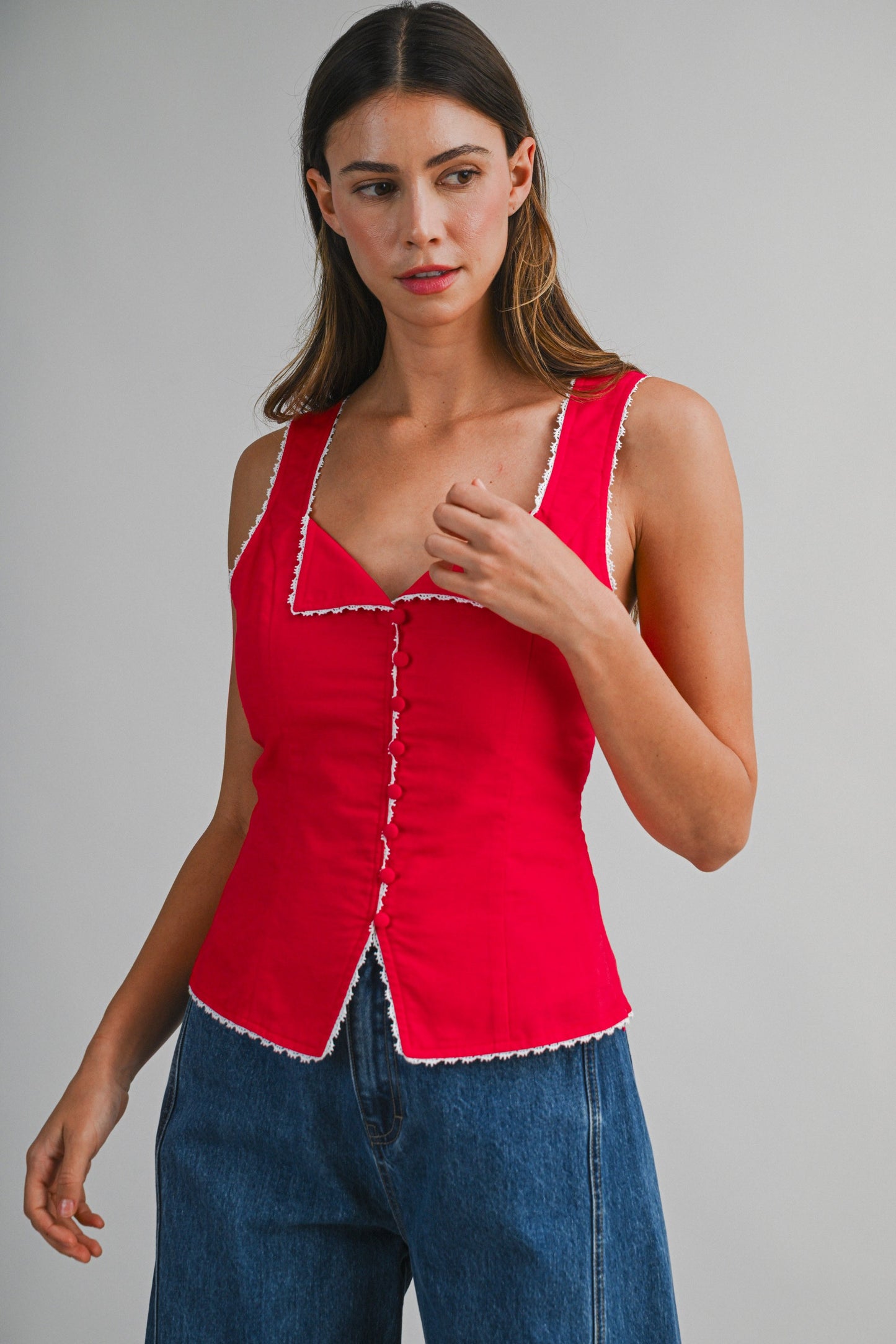 Sweetheart Lace Trim Top