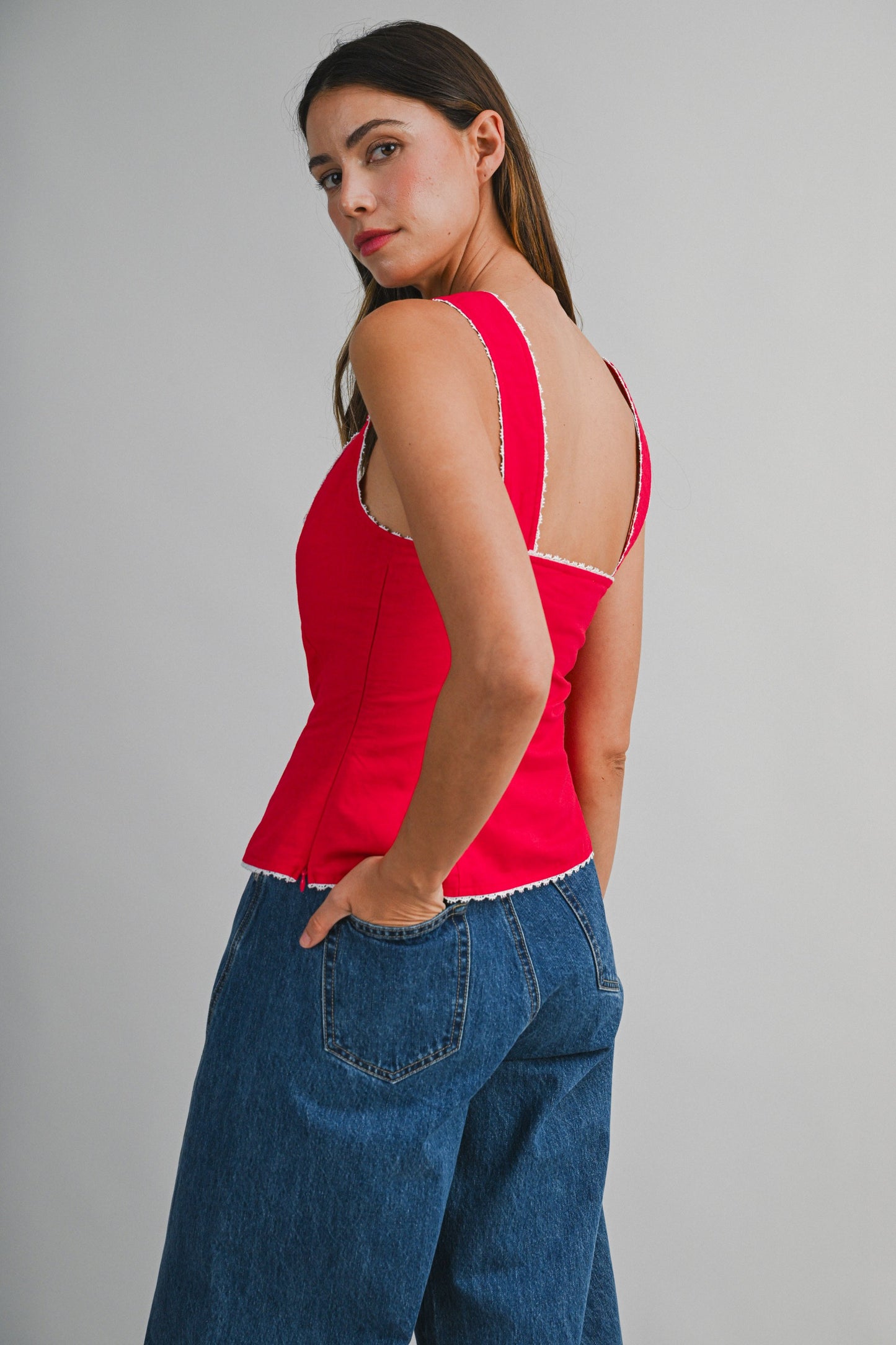 Sweetheart Lace Trim Top