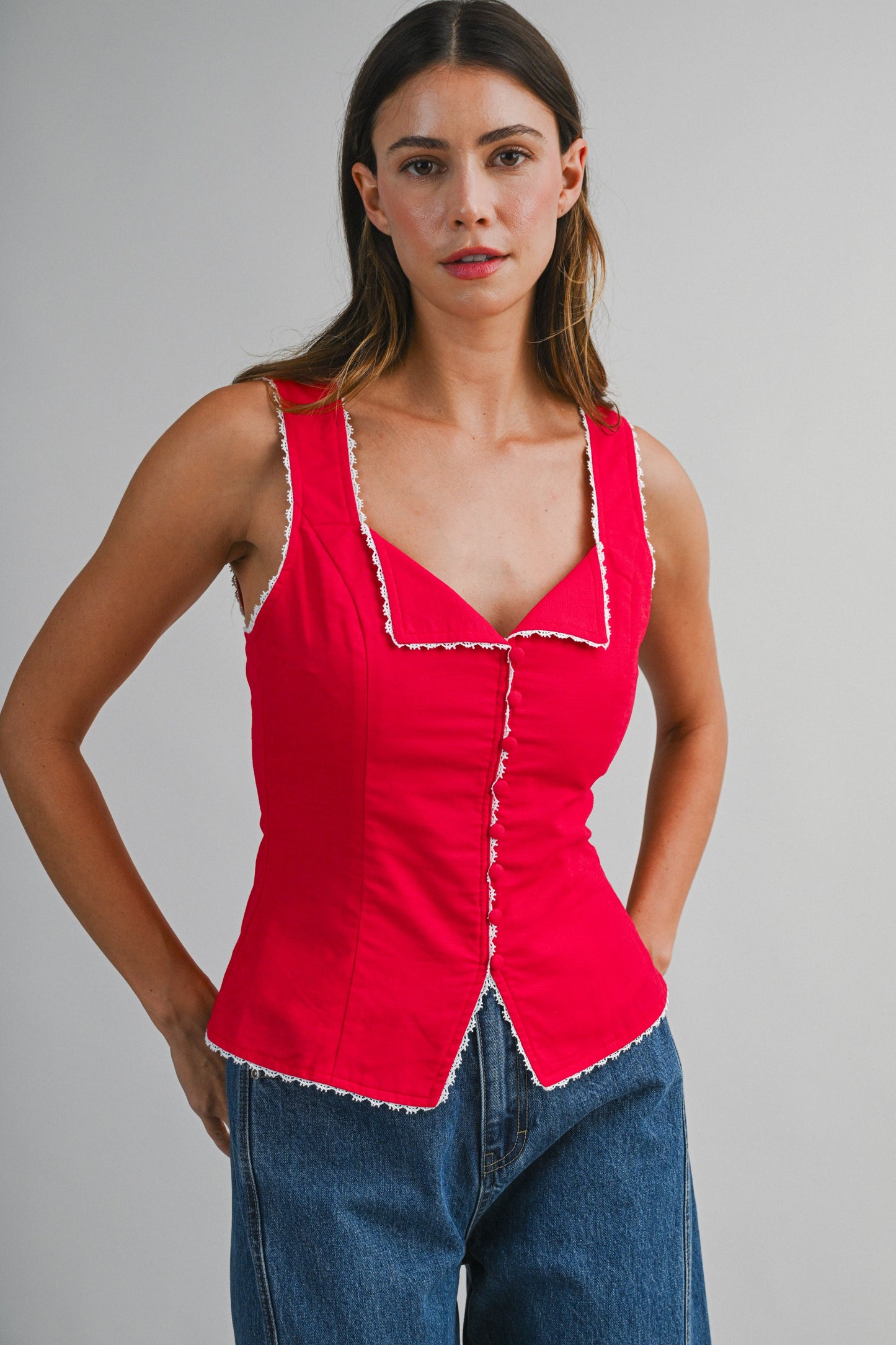 Sweetheart Lace Trim Top
