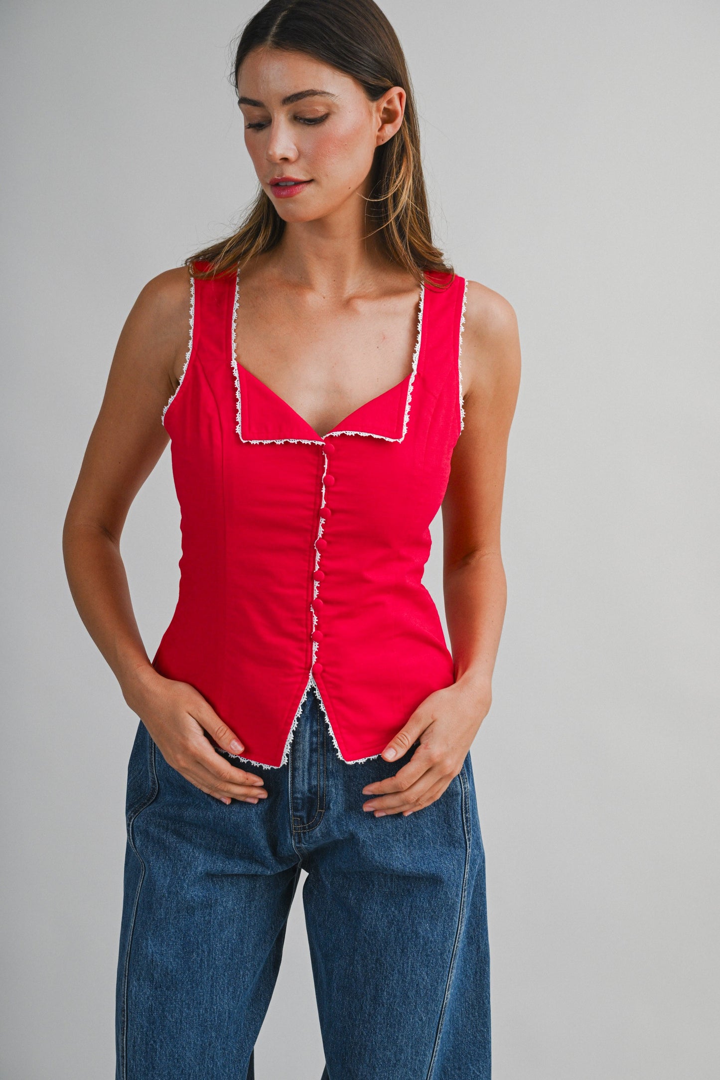 Sweetheart Lace Trim Top