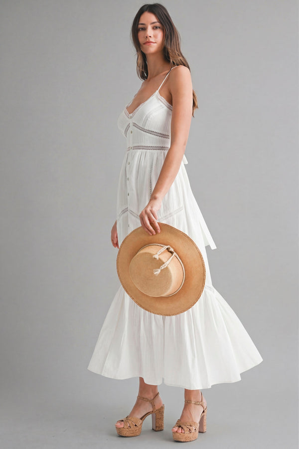 White Lace Trim Midi Dress