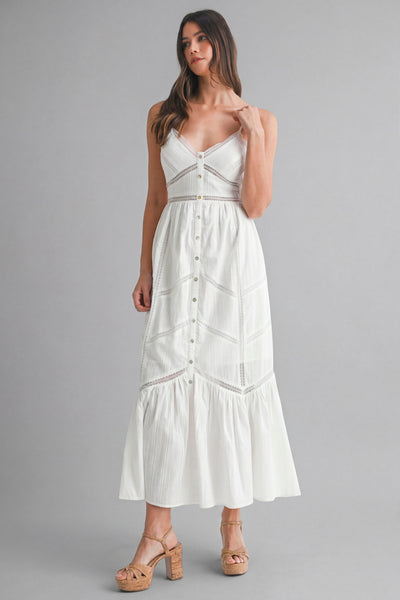 White Lace Trim Midi Dress