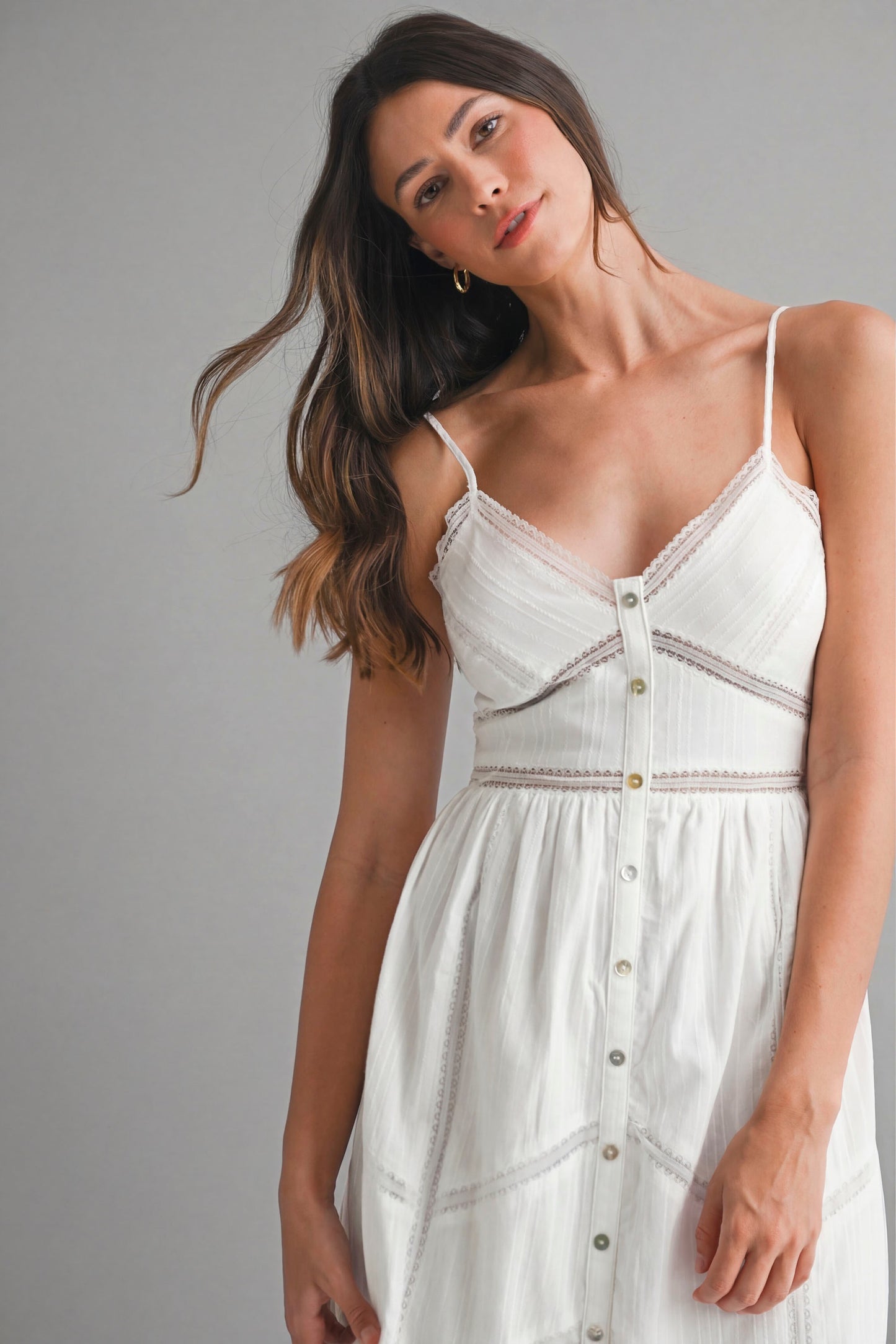 White Lace Trim Midi Dress