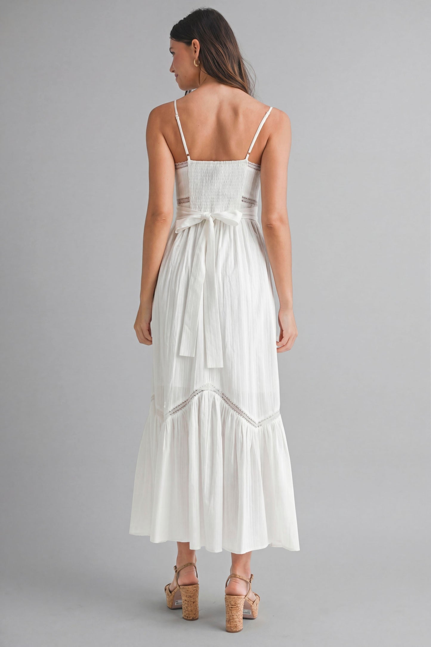 White Lace Trim Midi Dress
