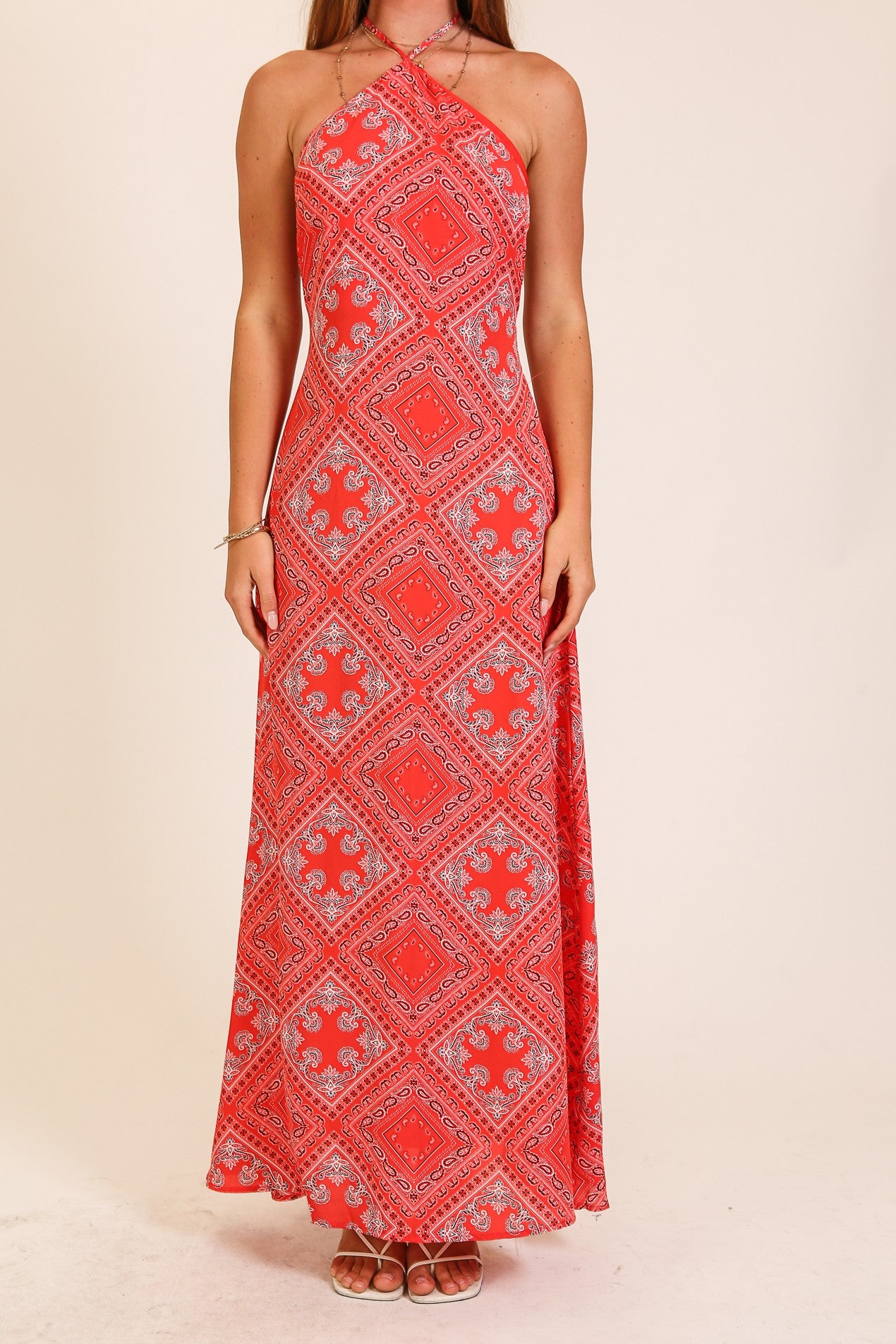 Bandana Print Halter Maxi Dress