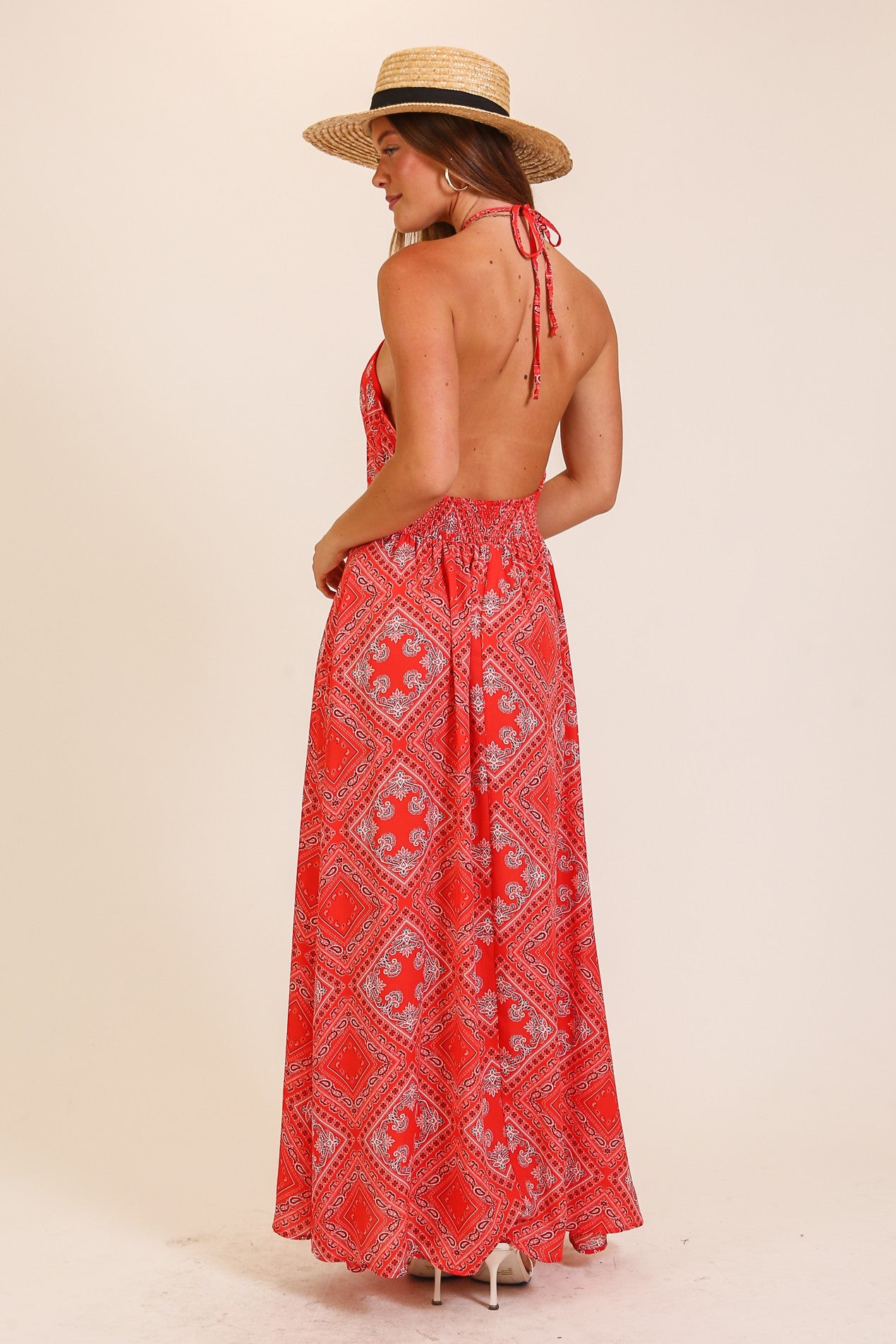 Bandana Print Halter Maxi Dress