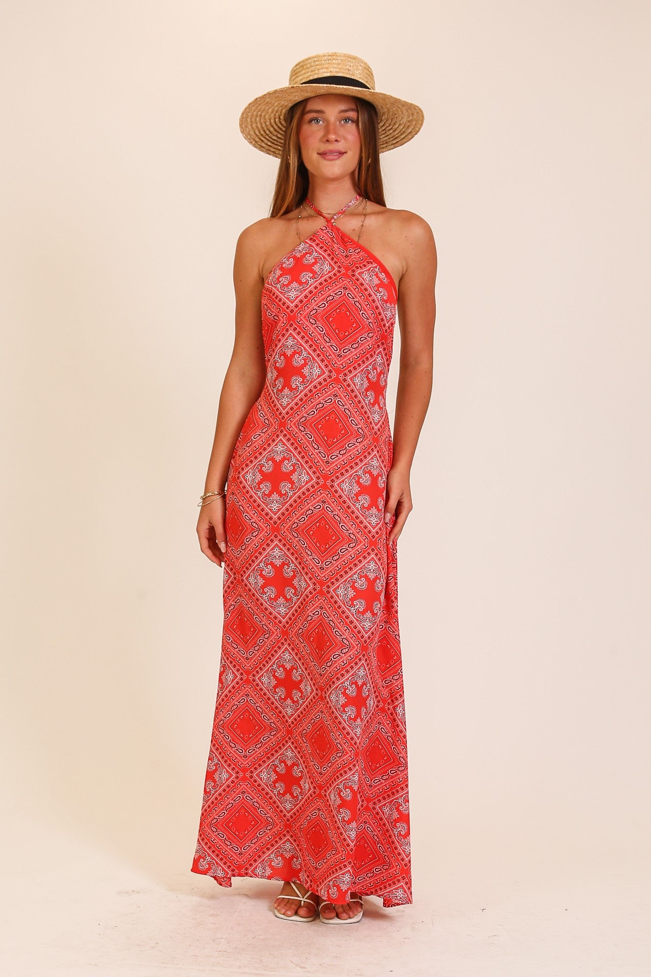 Bandana Print Halter Maxi Dress