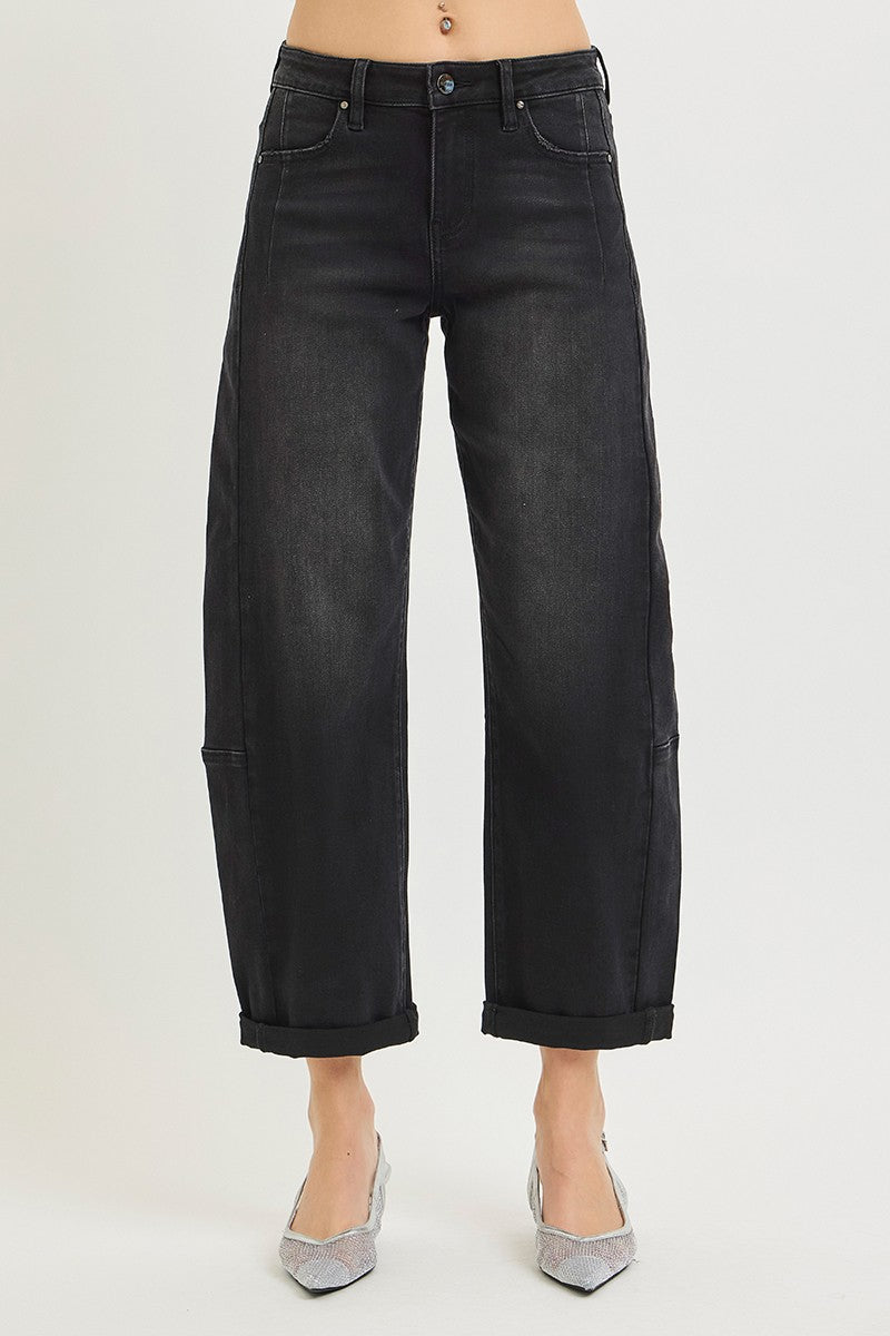 Black Barrel Crop Jeans